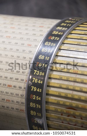 Brass numerals from Babbage's analytical engine. Ancient old computer. Royalty-Free Stock Photo #1050074531