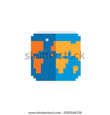 Planet Earth web site pixel art flat style icon. World map isolated vector illustration. 8-bit sprite.  Game assets.