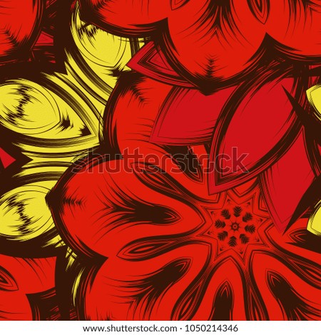 Seamless floral background. Tracery handmade nature ethnic fabric backdrop pattern with flowers. Textile design texture. Decorative color art. Vector