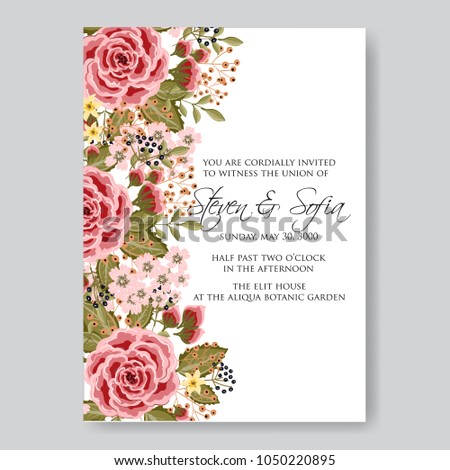 Floral wedding invitation vector template marriage ceremony announsment 