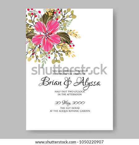 Floral wedding invitation vector template marriage ceremony announsment  pink dahlia