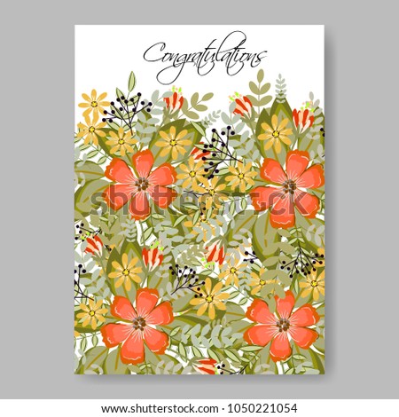Floral wedding invitation vector template marriage ceremony announsment orange dahlia