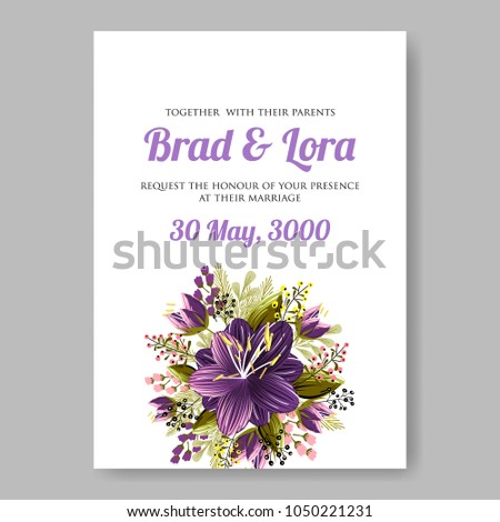 Floral wedding invitation vector template marriage ceremony announsment violet  hibiscus