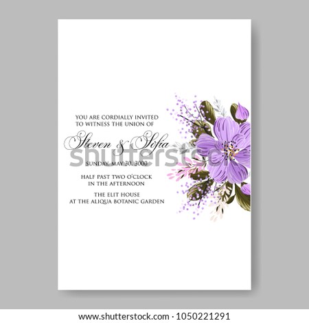 Floral wedding invitation vector template marriage ceremony announsment ultraviolet dahlia
