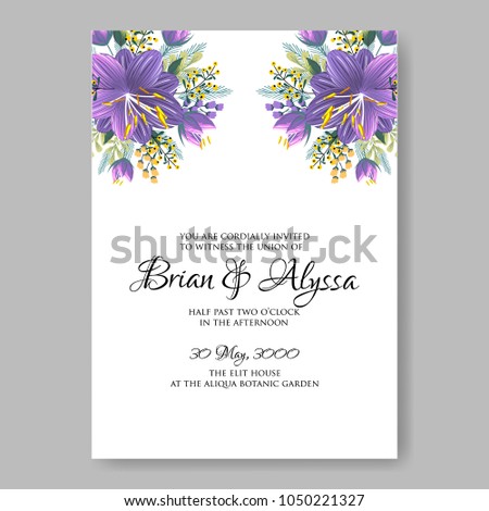 Floral wedding invitation vector template marriage ceremony announsment aloha violet hibiscus