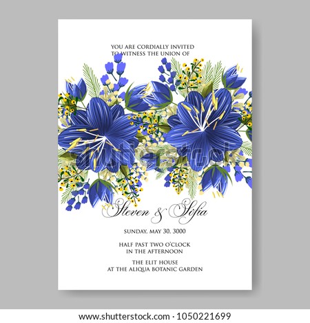 Floral wedding invitation vector template marriage ceremony announsment aloha blue hibiscus