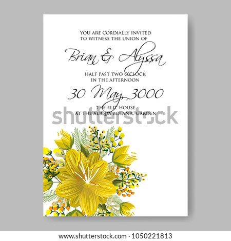 Yellow hibiscus tropical floral wedding invitation vector template