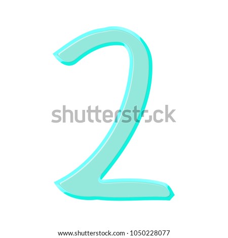 Fun light blue spring or summer number two 2 in a 3D illustration with a summery soft teal blue color and handwritten font style isolated on a white background with clipping path.