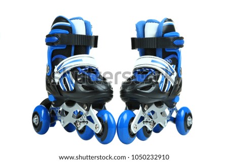 One pair of blue baby rollers isolated on white background.