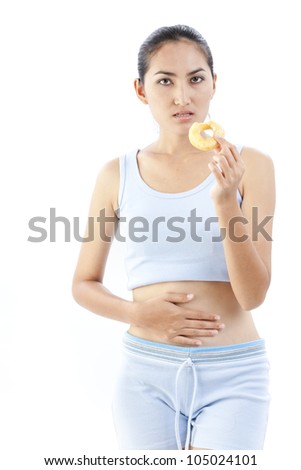 Diet woman holding donut