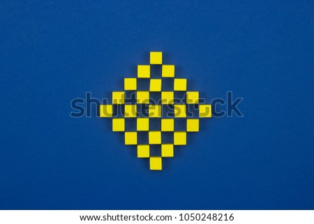 Poster template with place for text and chess board in the center on the blue background. 