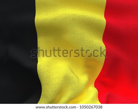 Texture of a fabric with the image of the flag of Belgium, waving in the wind.