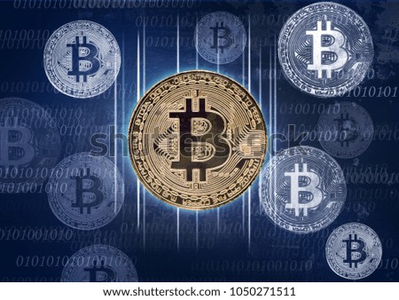 Bitcoin with binary signs in blue background
