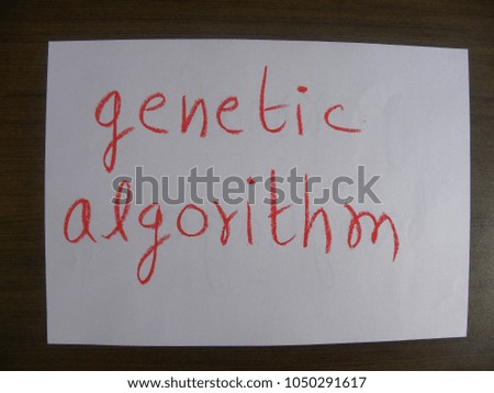 Text genetic algorithm hand written by red color oil pastel on paper