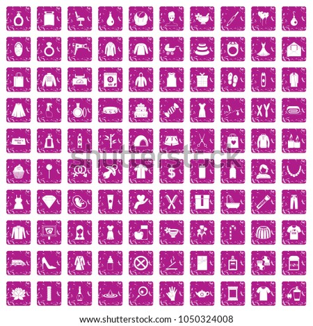 100 woman icons set in grunge style pink color isolated on white background vector illustration