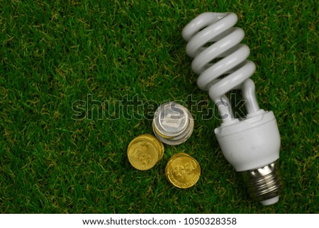 Energy saving bulb on grass. Energy saving concept