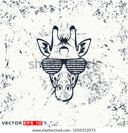 Vector giraffe head, hipster face on grunge background