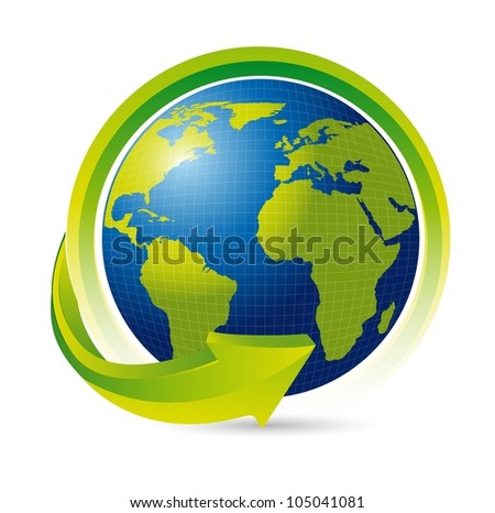 earth with arrow over white background. vector illustration