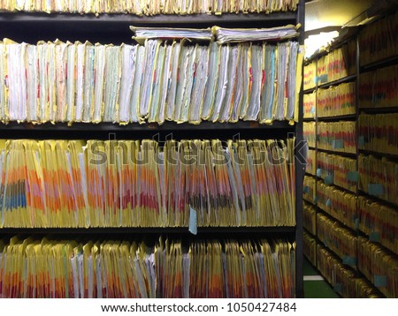 Document control room for important documents. Medical records room for storage data patients in hospital. Royalty-Free Stock Photo #1050427484