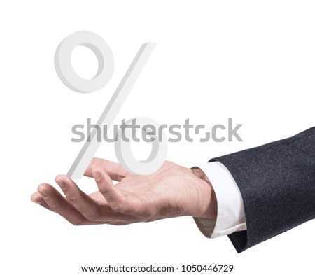 Businessman's hand present big virtual percent.3d rendering