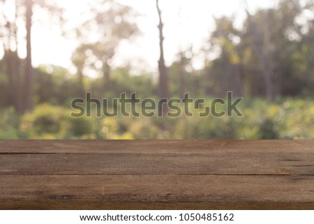 wood table blur background bokeh garden sunlight