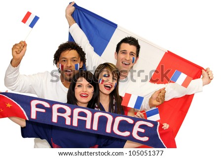 Cheerful men and women supporting France