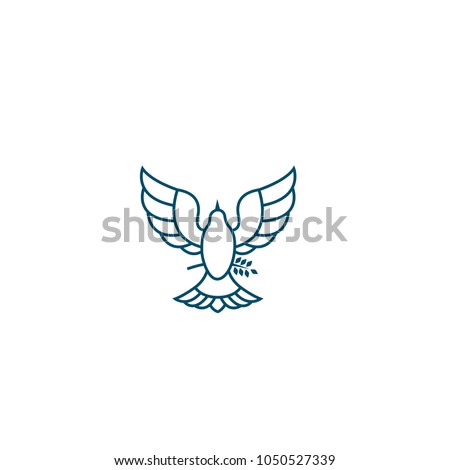 Dove Of Peace. Illustration with dove holding an olive branch symbolizing peace on earth. Line Art dove. Ink painting style. Line art for logo and design. Vector illustration. Peace logo.