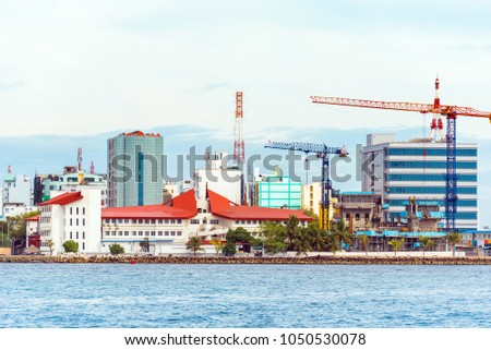 View of the city of Male - "the capital of the Maldives". Copy space for text