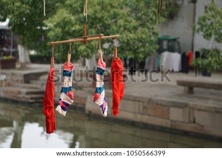 Drying laundry in village in China close to Shanghai