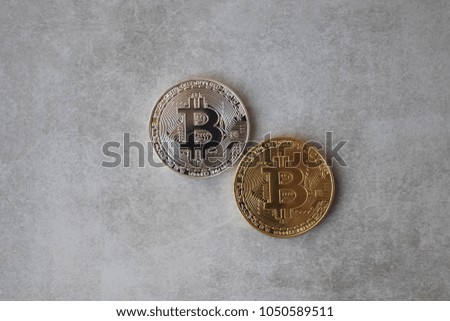 Bitcoin. Crypto currency. Gray background.