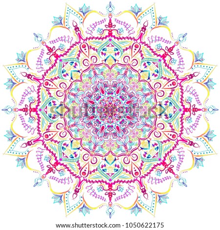 Mandala - Indian, Flower Motives, Contemplation, Illustration Vector, Digital Drawing, Poster, Print, Circle, Pink Colorful 