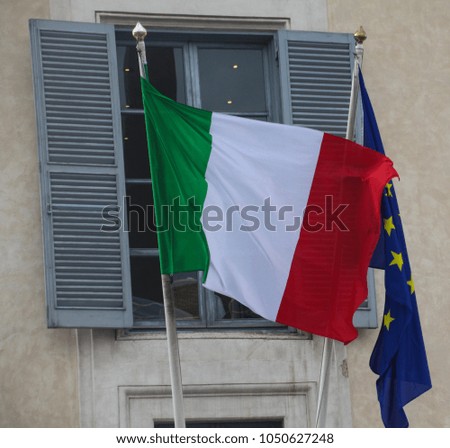the Italian and European union flags Rome Italy