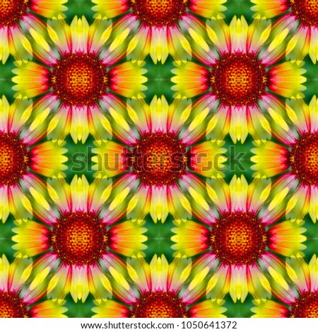 Symmetrical pattern of yellow flowers.