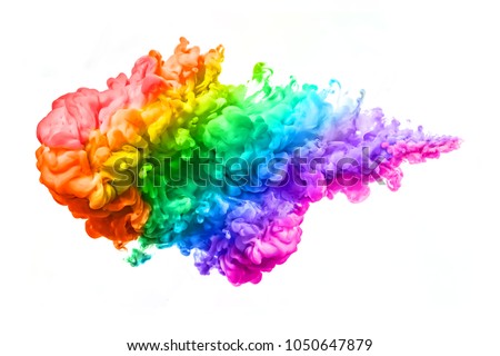 Ink in water isolated on white background. Rainbow of colors. Color explosion Royalty-Free Stock Photo #1050647879