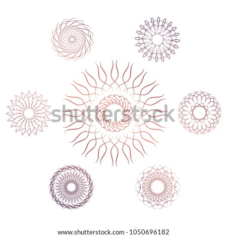 Set of seven geometric circular elements. Vector monogram on white background. Vector illustration
