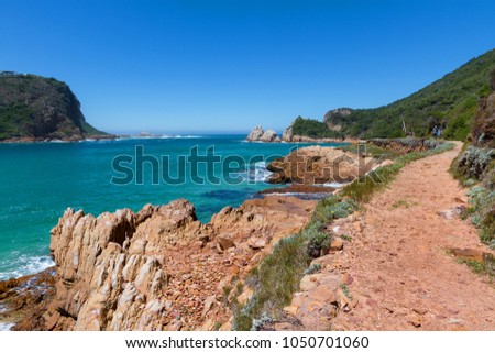 Hiking in the Featherbed Nature Reserve, Featherbed coast, Knysna, South Africa Royalty-Free Stock Photo #1050701060