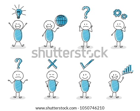 Concept of business and finance icons with funny stickman - set. Vector.