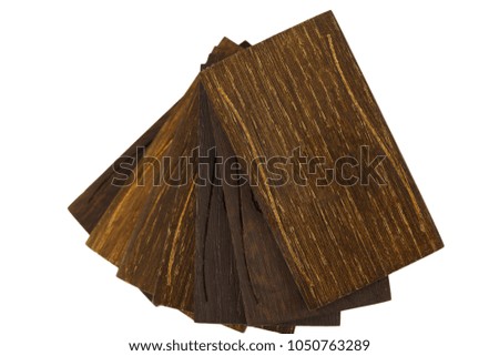 Wooden business cards on white background, old tree