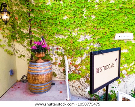 Restrooms Sign on Outdoor Patio