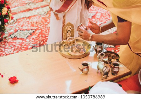 wedding ceremony. Details of traditional indian wedding. Indian marriage traditions.
