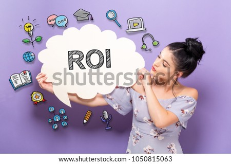 ROI with young woman holding a speech bubble
