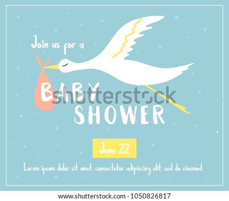 Cute Baby Shower Invitation Template card. Vector clip art for children.
