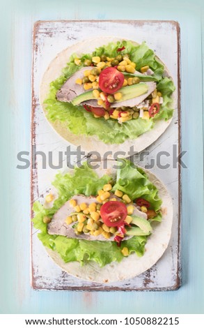Authentic mexican tacos. Healthy food concept. Mexican food. Top view