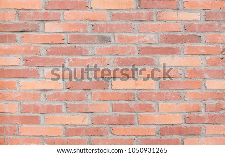 Bright vintage brick block wall background. Abstract image of old wreck stucco concept for clean banner new poster textured, realistic used solid rectangle seam natural clay