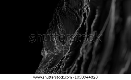 Close up cg fractal abstract background shape with depth of field. Black and white.
