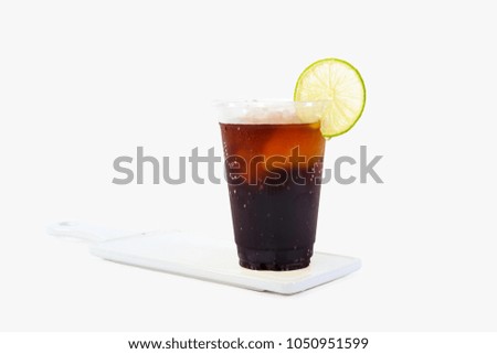 Ice lemon soda isolated on white background