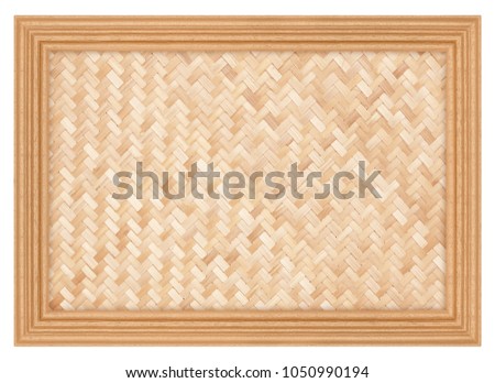  woven bamboo pattern in wooden frame Isolated on White Background with clipping path.