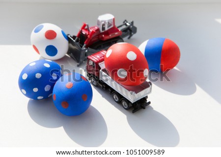 Easter eggs for children! Children's cars and eggs red, blue and white colors!