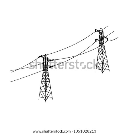 Electricity pole with wires made with lines isolate on white background. Royalty-Free Stock Photo #1051028213