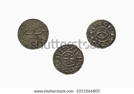 Viking coin cut out and isolated on a white background Royalty-Free Stock Photo #1051066805